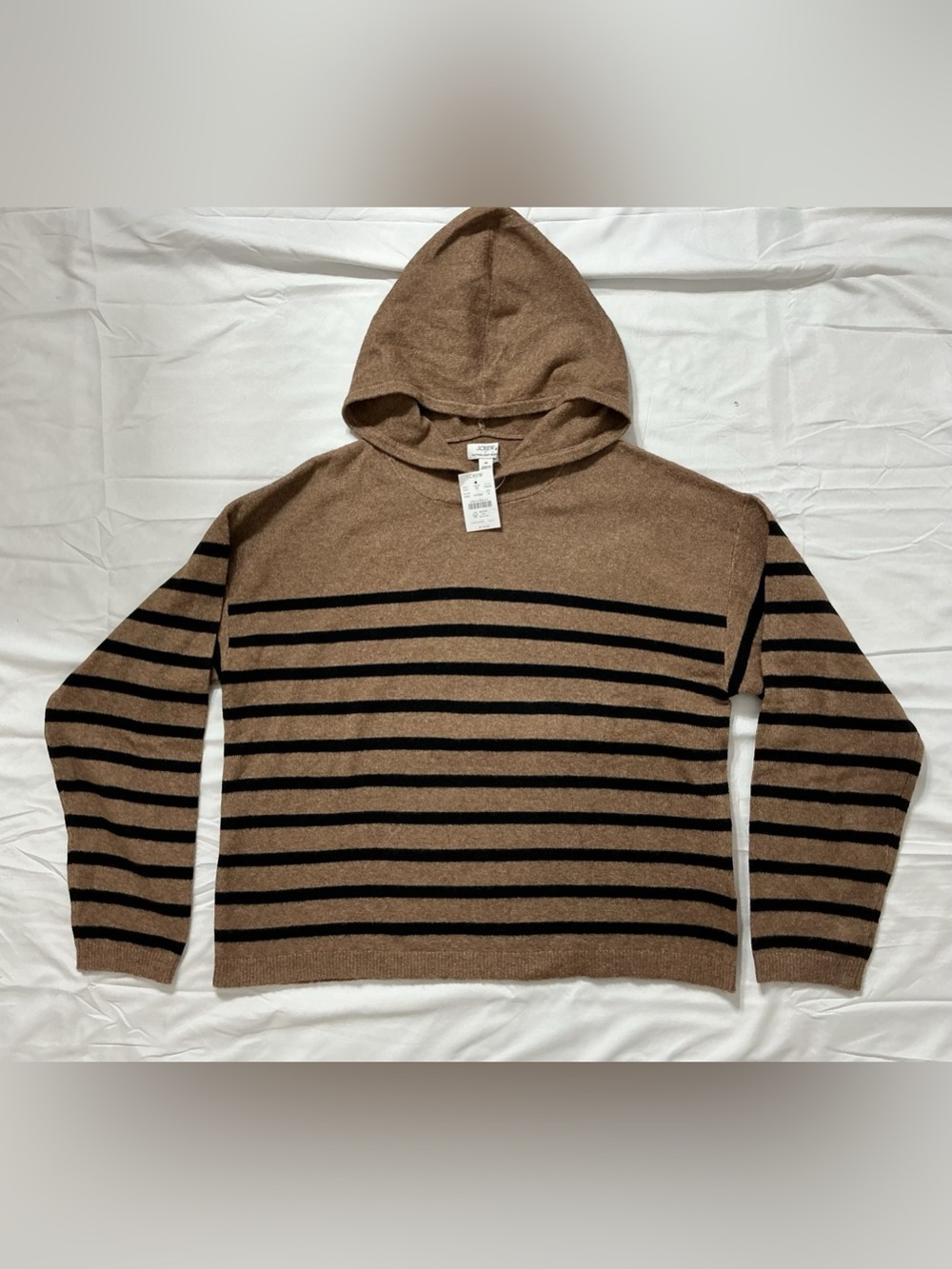 J.Crew Cotton-Soft Blend Striped Knit Hoodie Sweater Medium Brown Black NWT $118